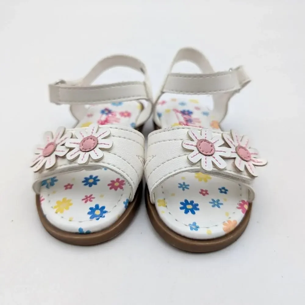Jellypop Floral Slide Sandals Girls' White/Pink Flower Detail Size US5M EU20